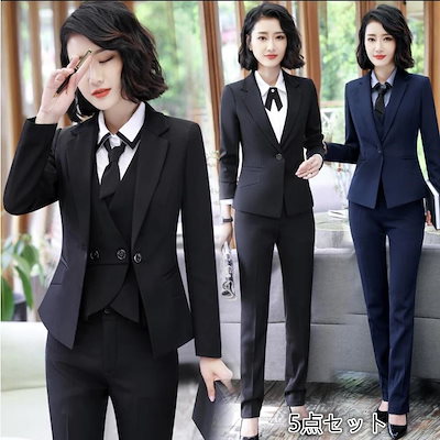 パンツスーツ セレモニースーツ セットアップ レディース5点セット 20代30代40代 事務服 フォ