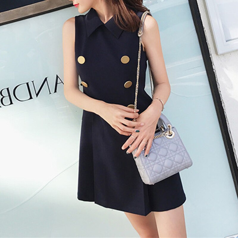 ワンピース ノースリーブ 春夏 かわいい ワンピドレス ミニ ミニ丈 ショート ショート丈 膝丈 ひざ丈 膝上 襟付き スリム タイト 細身 ストレート ボタン ネイビー 大人カラー ネイビーブルー 5,621円