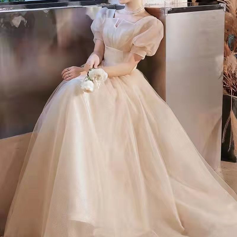 お腹をカバーするイブニングドレス宴会年次総会気質妖精のウェディングドレス日常着の新しい春スタイルのドレス芸術試験ドレス