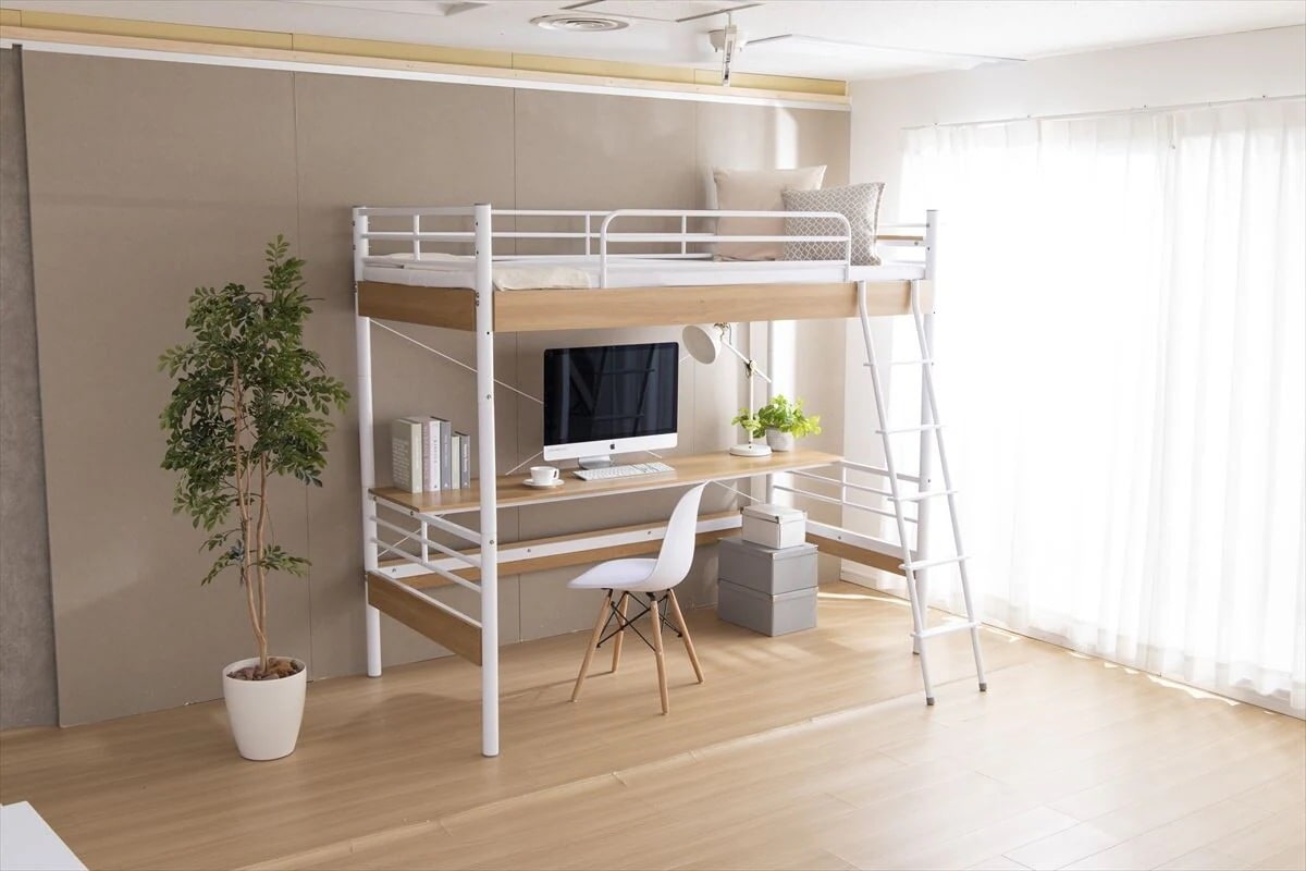【シングル】Toby デスク付きロフトベッド　ベッド　ロフトベッド　シングル　デスク　ワンルーム