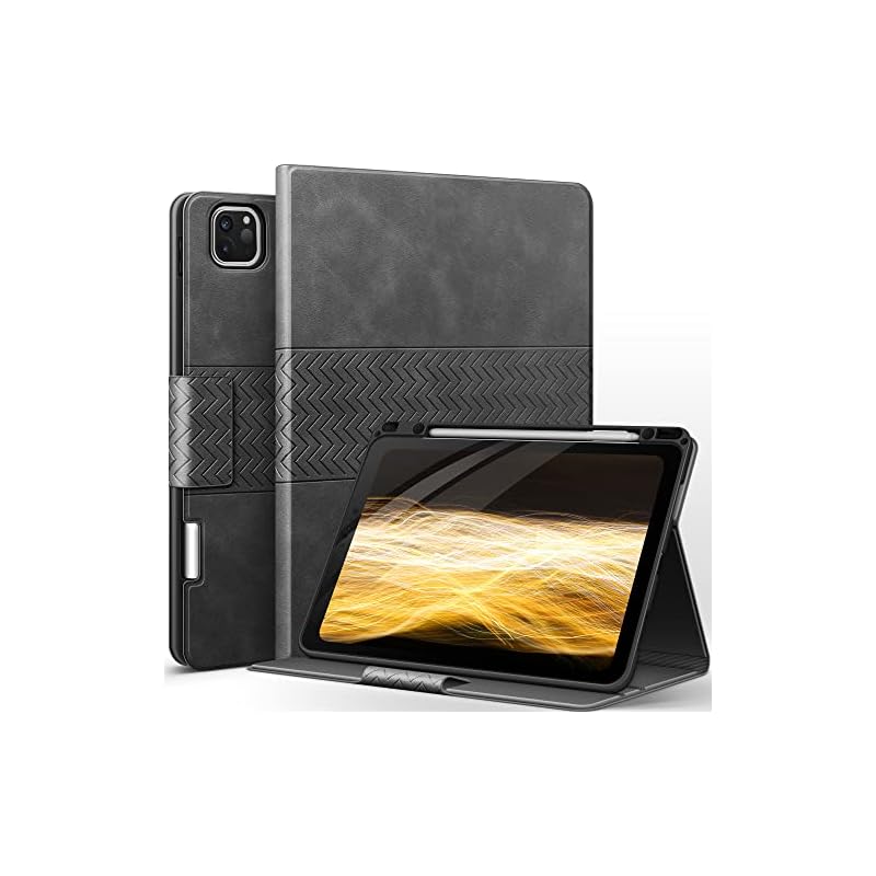 auaua iPad Pro 12.9インチ ケース 2022/2021/2020/2018 ペン収納 PUレザー 手帳型 ひび割れ防止 耐衝撃 オートスリープ＆スタンド機能付き 全面保護 iPad