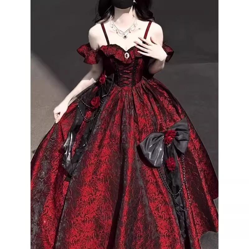 黒紅花が嫁ぐ誕生日大人のドレスドレス ロリータ ハロウィン 仮装