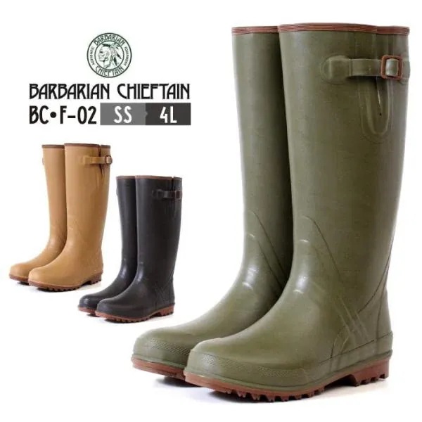 バーバリアンチーフテン BARBARIAN CHIEFTAIN BCF-02 ラバーブーツ 長靴 レディース メンズ ブラック カーキ タン 完全防水 ストラップ