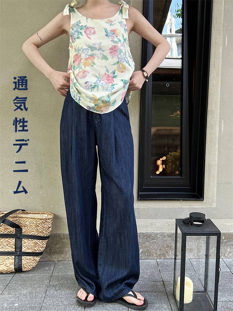 通勤する ストレートデニムパンツ 薄手 夏用 通気性 ハイウエスト 4,544円