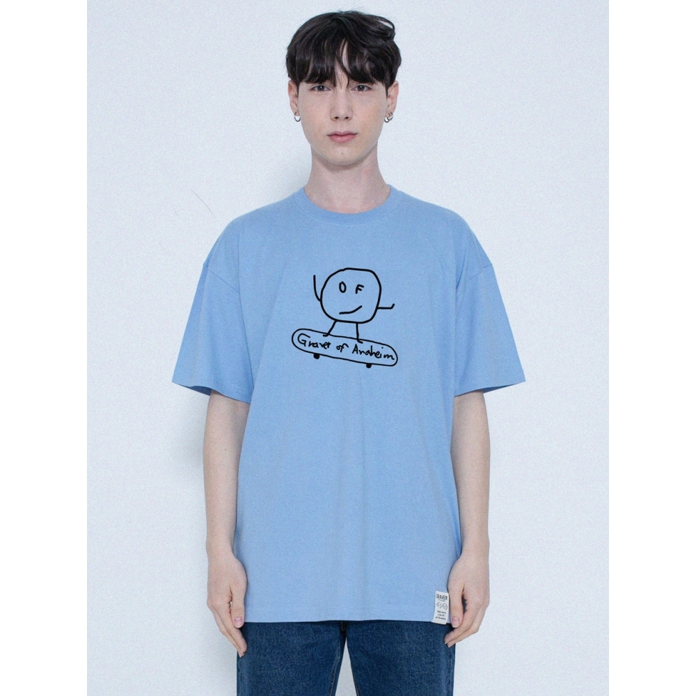 GRAVER ドットボードドローイングショートスリーブ T シャツスカイブルー