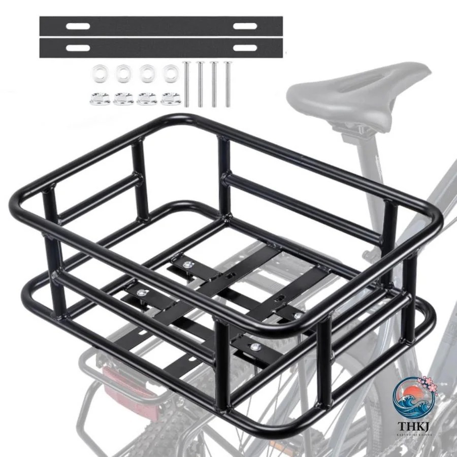 自転車リアバスケット うしろ用バスケット 自転車用バスケット 後ろ固定式 大容量 厚くて丈夫な素材 簡単取り付け 通勤