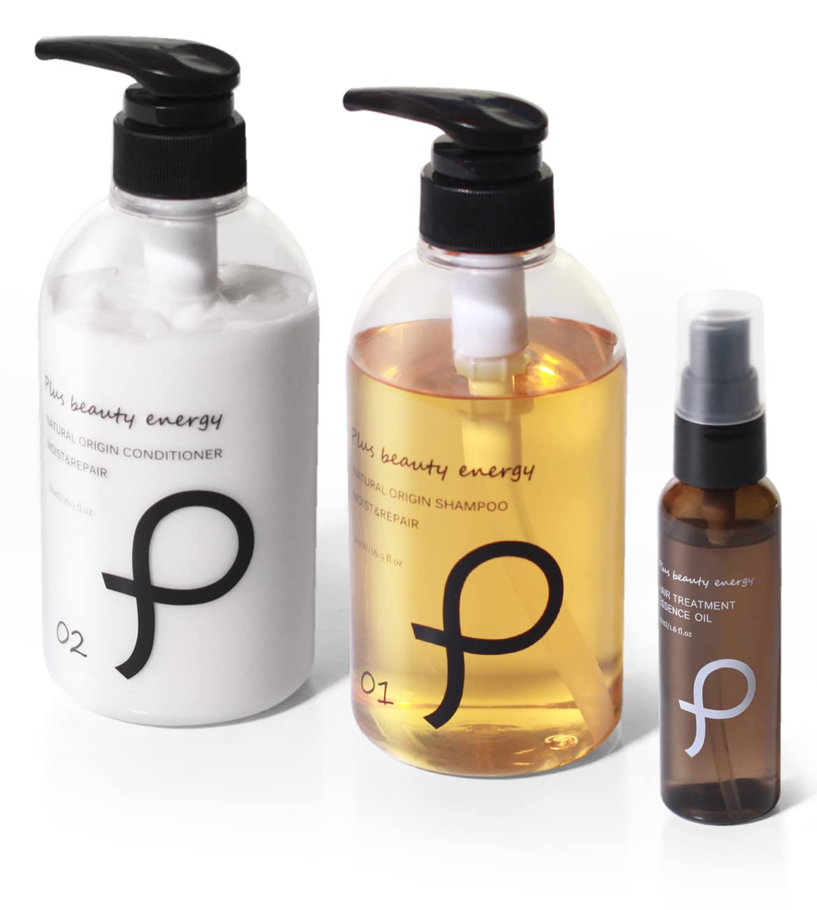 [ プリュ (PLuS)] 3点 セット ナチュラルオリジン モイスト&リペア アウトバス SET シャンプー 500ml + コンディショナー 500ml + ヘアオイル 50ml ボタニカル ダメ