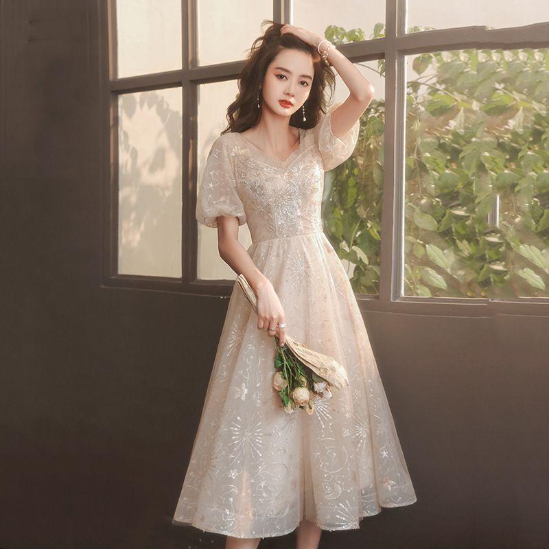 ウェディングドレス 結婚式ドレス Vネック 結婚式ドレス 編み上げタイプ スリット 可愛い袖あり 前撮り 後撮り 披露宴 結婚式 演奏会 海外挙式ドレス結婚式 二次