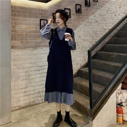 ワンピース セットアップ ベスト フレアワンピース ミモレ ミモレ丈 袖あり 長袖 Vネック 襟付き マーメイド 2点セット ツーピース 大人可愛い きれいめ カジュアル 大人 上品 おしゃれ