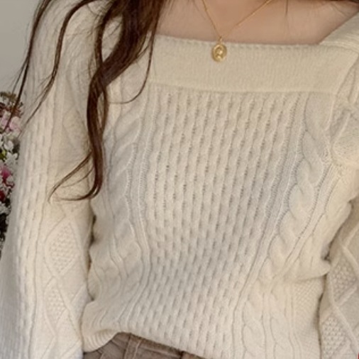 レディース トップス セーター プルオーバー ミディアム丈 長袖 スクエアネック もこもこ ニット かわいい 大人可愛い きれいめ シンプル カジュアル 上品 おしゃれ かっこいい レトロ