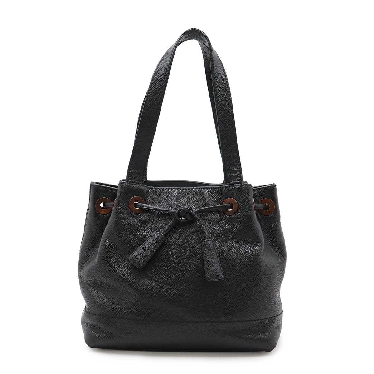 ココマーク トートバッグ ショルダーバッグ セミショルダー キャビアスキン レザー ブラック