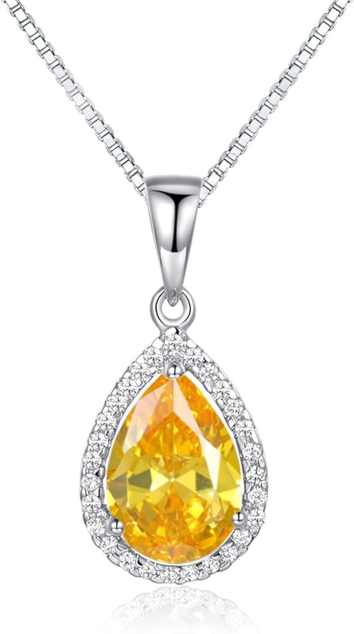 女性 ネックレス ペンダント 水滴がたれるスタイル 誕生石 シルバー 925 40+5cm チェーン レディース 誕生日( 11月 誕生石 シトリン)