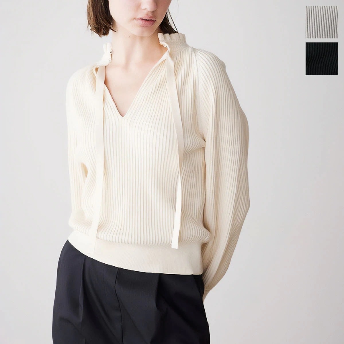 MARILYN MOON マリリンムーン ニット rayon nylon ripple 2way blouse knit 4254-001 レディース 2ｗay リブ ハイネック フリル 長袖 カラー