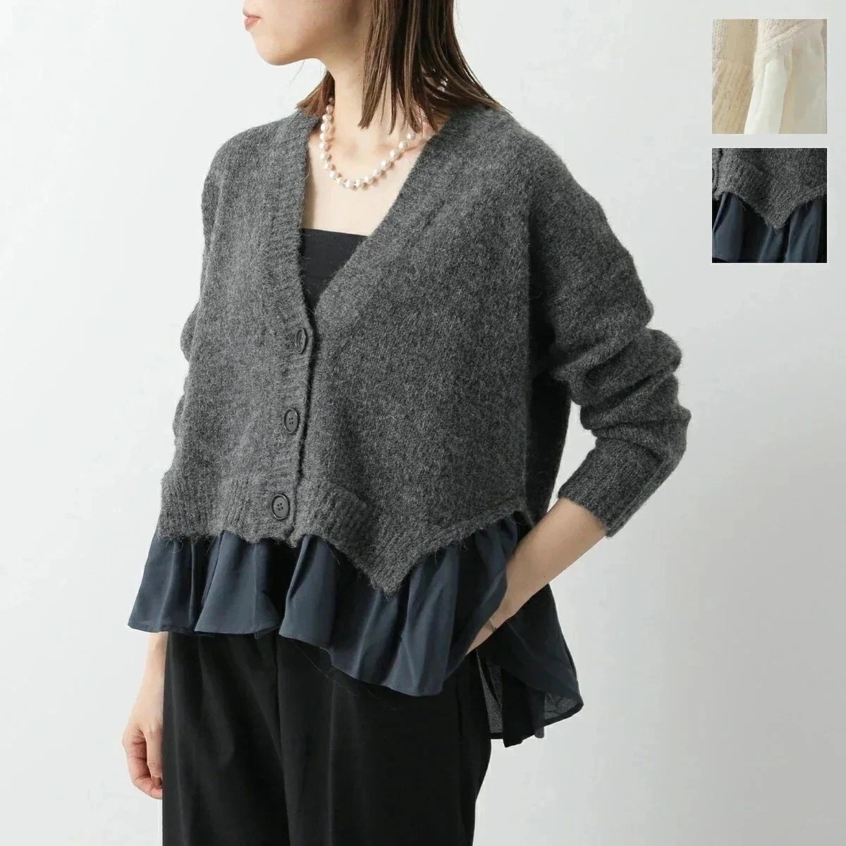 MEIMEIJ メイメイジェイ カーディガン M4IZ67 レディース ニット 長袖 Vネック 切替 フリル ペプラム カラー2色 11,496円
