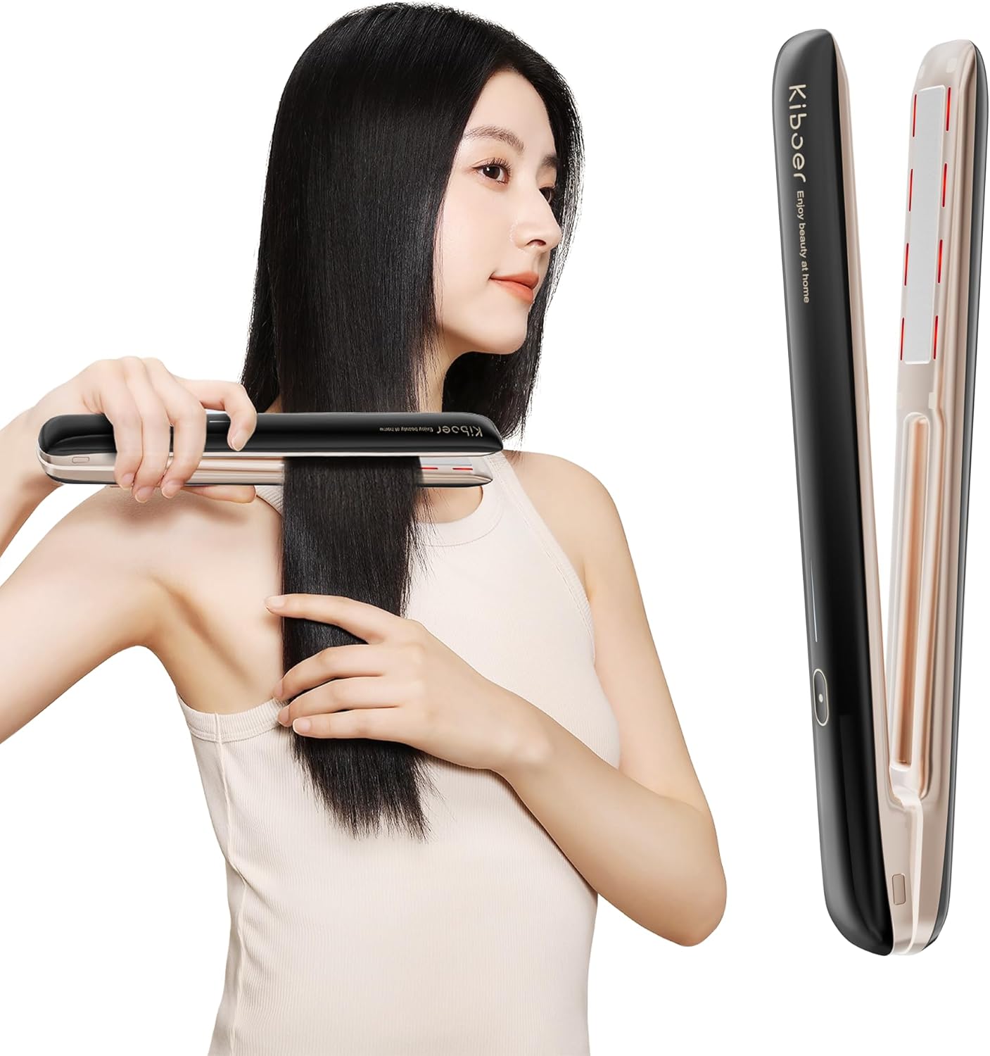 Kiboer 超音波トリートメント ヘアアイロン 美髪ケア 髪質改善 超音波アイロン ディープトリートメント トリートメント導入器 ツヤ髪 1MHz超音波 遠赤外線 赤色 温熱ヒーターLED