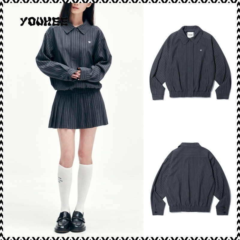 YOUHEE PIN STRIPE BOMBER JACKET