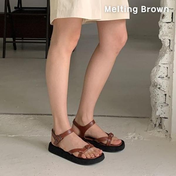 女性 デイリー シック バックル ローヒール サンダル 3color