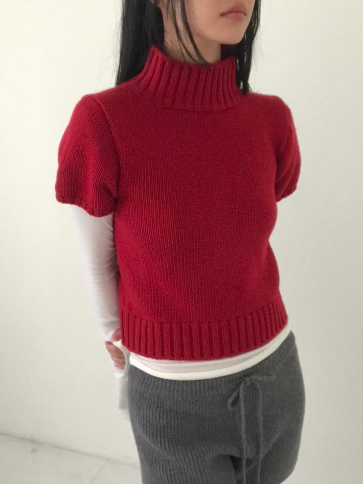 メリー ラムス ウール 半そで ニット [レッド]