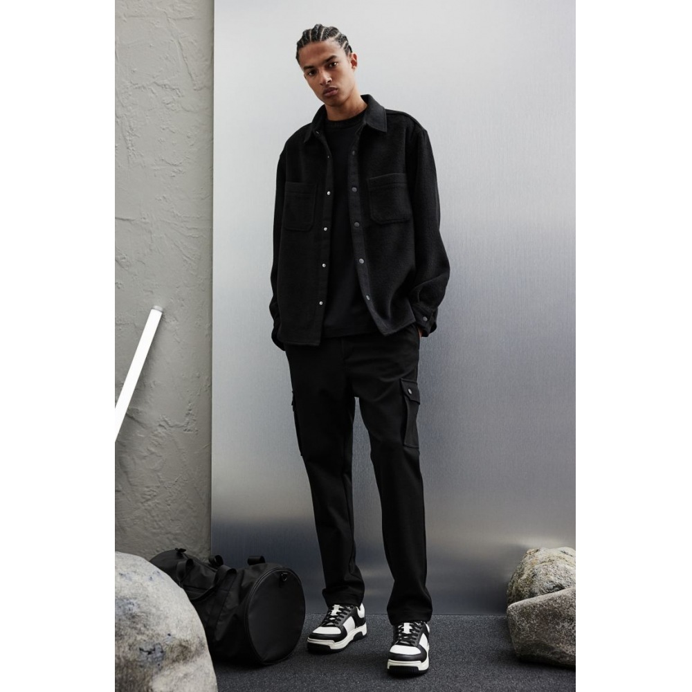 H&M フェルトオーバーシャツレギュラーフィットブラック 10,470円