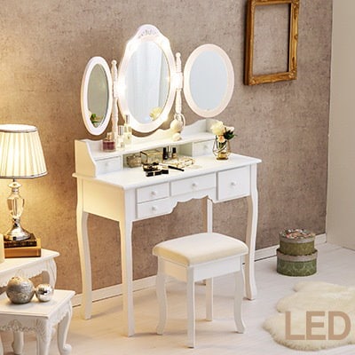 Qoo10] HAGIHARA 三面鏡 LED女優ドレッサー + スツー