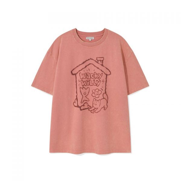 レオハウス ウォッシュ加工 半袖Tシャツ ピンク