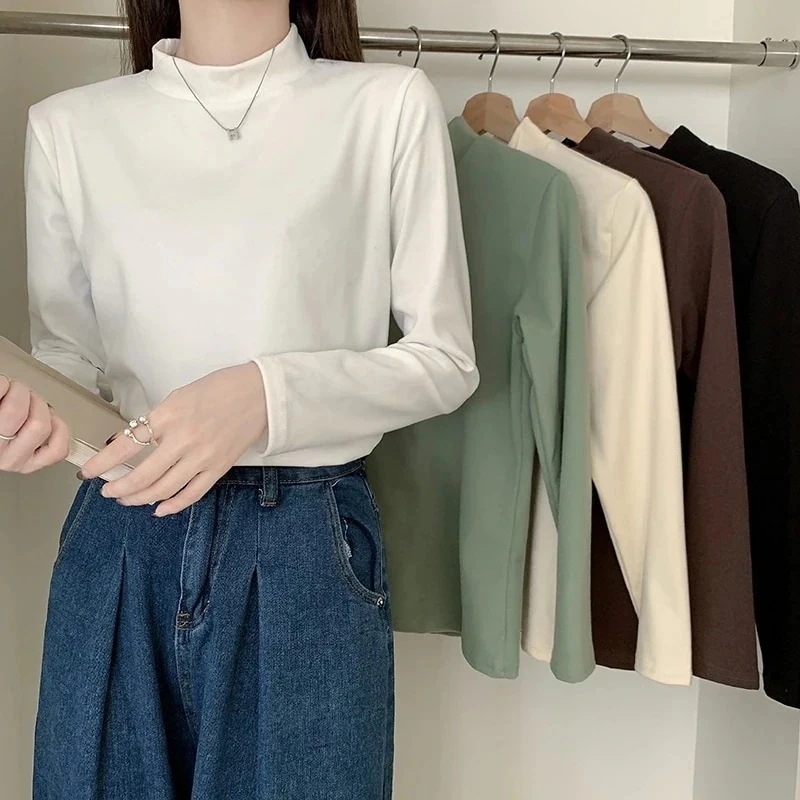 【新品限定】長袖Tシャツ ニットハーフタートルネックベース レディース　春春冬春春冬春冬 長袖ブラウス カットソー トップス インナ ニット ストレッチ 無地 トップス 韓国ファッション