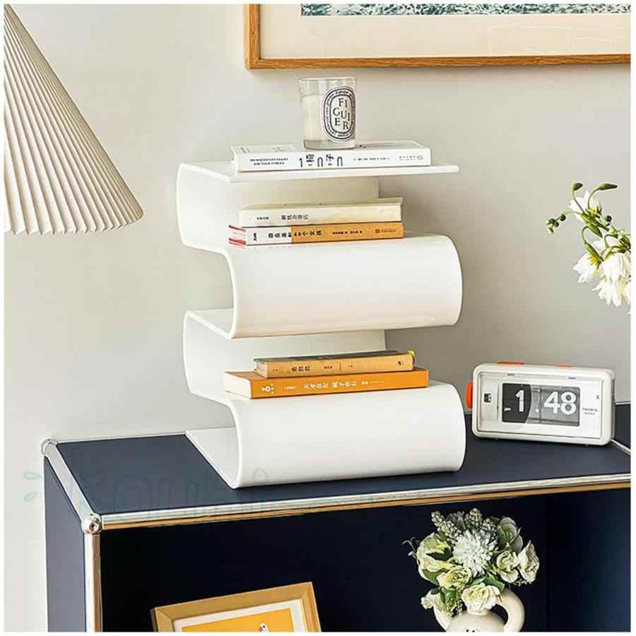 アクリルティーテーブル サイドテーブル 透明 コーヒーテーブル 多機能ソファテーブル 便利な ソファテーブル 本棚収納 コーヒーマガジンテーブル ホワイト