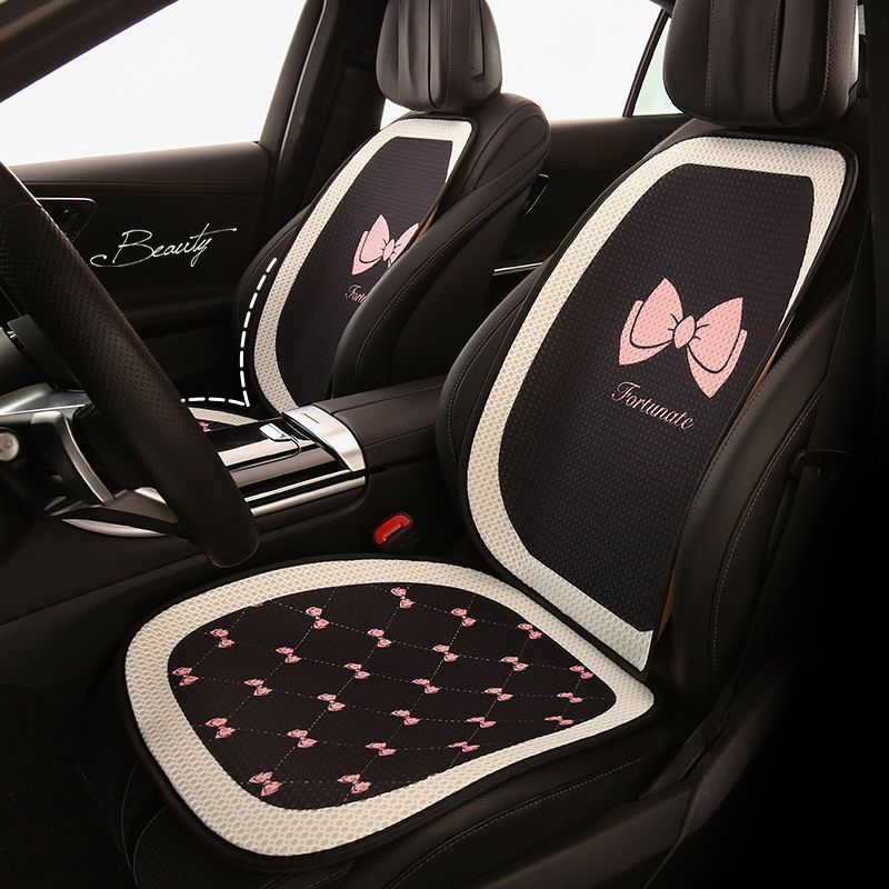 オールシーズン対応カーシートクッション女性用通気性シートクッションシンプルなリボン夏用アイスシルク薄型滑り止めカークッション