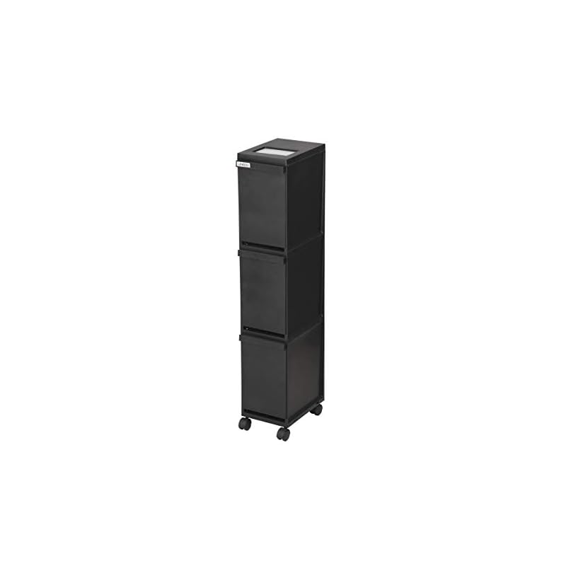 【3日以内発送】新輝合成 トンボ ユニード ゴミ箱 3段 分別 蓋を開けずにごみを捨てられる プッシュタイプ キャスター付 スリム 30リットル ブラック 幅20.5奥行29.5高さ105.5cm 蓋