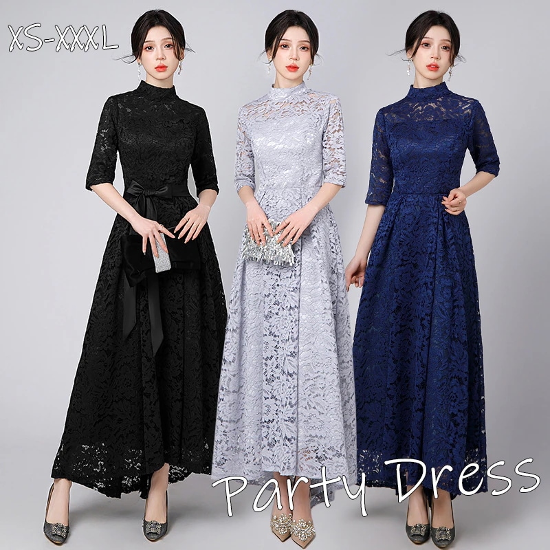 パーティードレス 結婚式 ワンピース アシンメトリー ドレス ドレス 袖あり 大きいサイズ ウエディングドレス フォーマルドレス ロング丈 五分袖 二次会 披露宴 お呼ばれ 上品 膝下 体型カバー