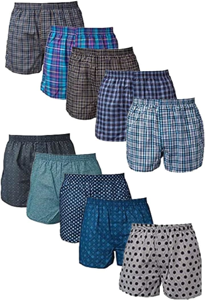 トランクス ランダム セット メンズ 下着 パンツ 100% 綿 大きいサイズ プリント柄 チェック柄 開放感 蒸れない 通気性(10枚セット, LL)