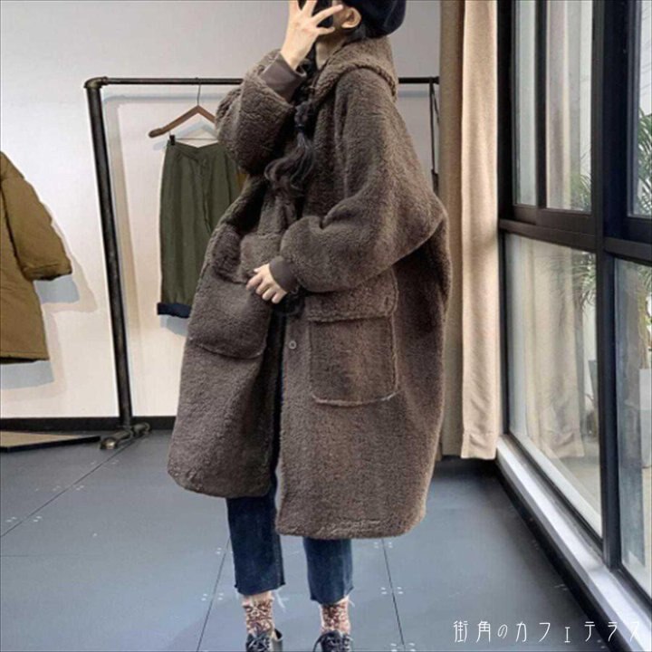 アウター 2色 羽織り ムートンコート ロング ロング丈 ミモレ ミモレ丈 袖あり 長袖 Vネック 無地 厚手生地 フリース かわいい 大人可愛い 綺麗 シンプル カジュアル 大人 5,280円