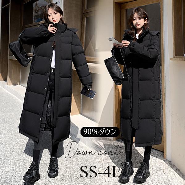 ダウンコート レディース ダウンジャケット 90％ダウン Aライン 帽子付き フード 母親 大きいサイズ 黒 ブラック 厚手 冬服 防寒着 おしゃれ S M L きれいめ 着やせ 20代 30代 40