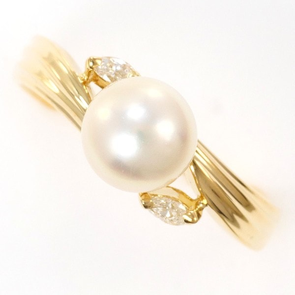 K18 18金 YG リング 12号 パール(真珠) 約7mm ダイヤ 0.07 ジュエリー 中古