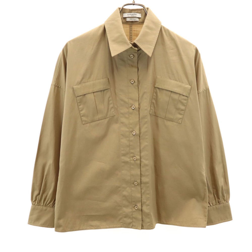 イタリア製 長袖 ドロップショルダー シャツ 42 ベージュ レディース