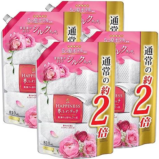 レノア ハピネス 夢ふわタッチ 柔軟剤 アンティークローズ 詰め替え 810ML X4袋 ケースバンドル【まとめ買い】