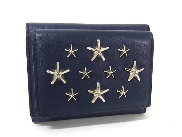 三つ折り財布 JAYDEN ジェイデン レザー - スタースタッズ ネイビー系 ミニ財布 コンパクト ウォレット サイフ 小銭入れ ユニセックス 小さい 人気 ブランド【本物保証】