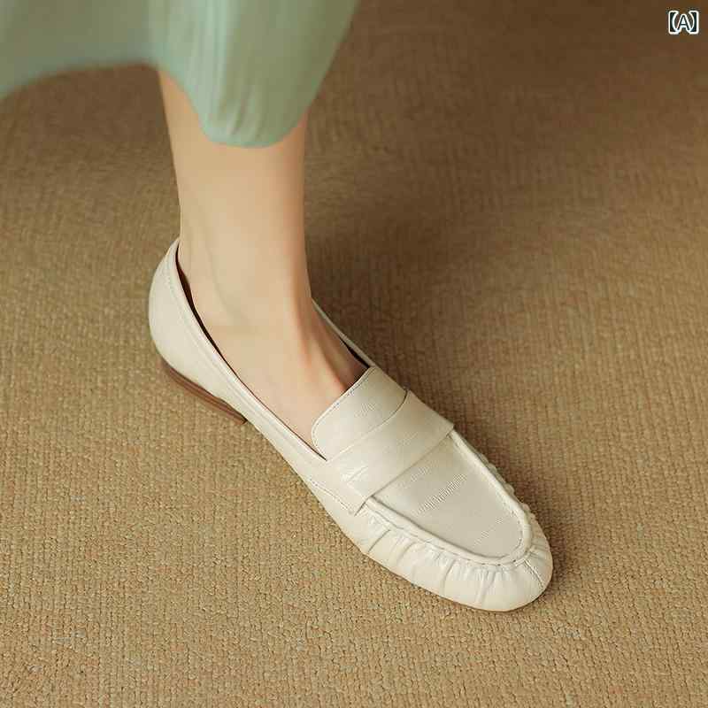 ローファー レディース 歩きやすい 通勤 通学 春秋 女性用 オフ ホワイト シープスキン 女性用 英国 フラット シューズ 柔らかい 靴底 女性用 快適 深口 シングル シューズ ローヒール 8,525円