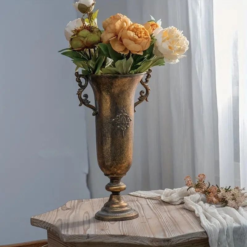 花瓶 アンティーク調 取っ手付き おしゃれ かわいい インテリア フラワーベース ヴィンテージ調 花器 生け花 ドライフラワー エレガント