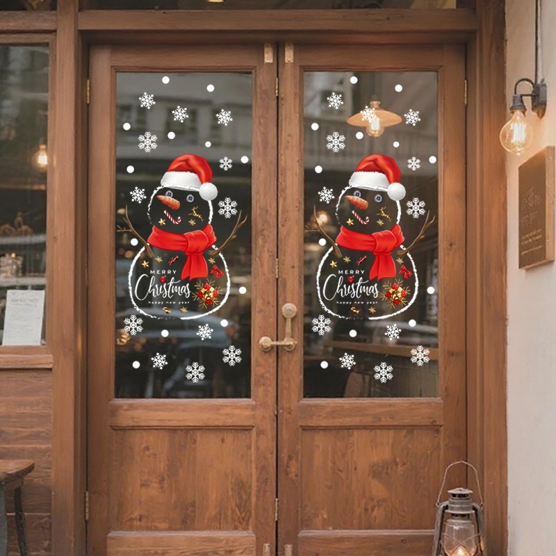 10個セット クリスマス静電シート装飾ショーウインドウガラスドアシールクリスマス雪だるま祭り配置窓花シート