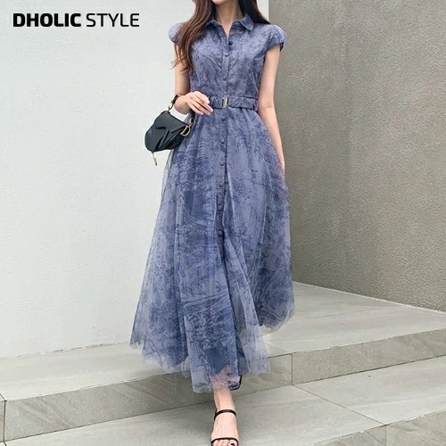 [メガ割りSALE]ゴムバンドベルト付チュールスリーブワンピース・p259834 レディース