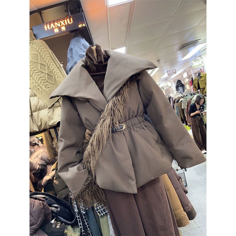 2024秋冬韓国版香港風襟巻きウエストデザイン感が痩せている綿服コートデザイン感が見える