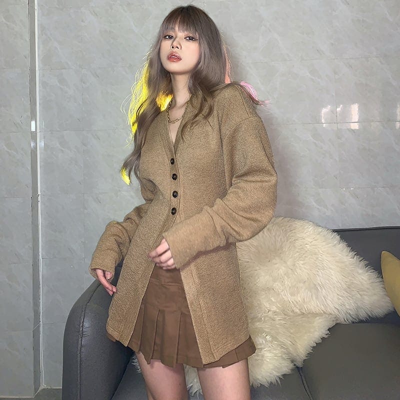 ニット カーディガン ロング丈 ベージュ l 春 秋 トップス レディース かっこいい レトロ おしゃれ コーデ 韓国系 ファッション 大きいサイズ xl 2xl ボタン こなれ感 モード系 上 5,487円