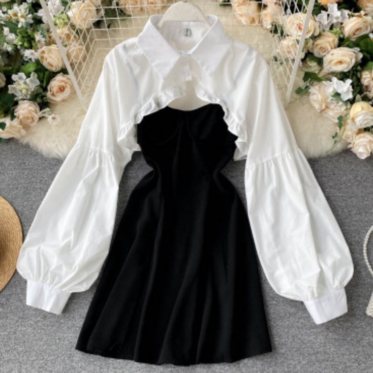 トップス デート シャツ ブラウス カットソー ショート ショート丈 袖あり 長袖 春 秋 冬 個性的 ホワイト ブラック S M L セットアップ こなれ感 レトロ エレガント クール