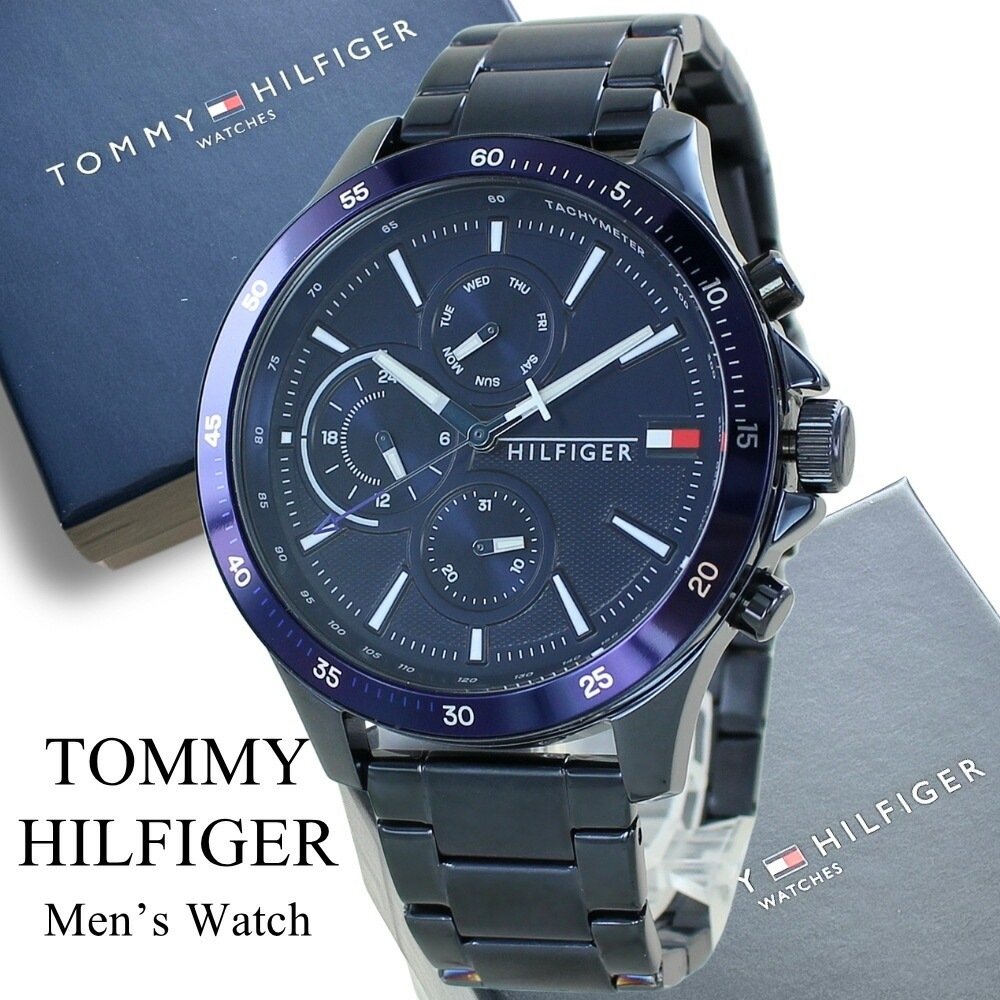 トミーヒルフィガー 腕時計 メンズ ブルー ネイビー クオーツ 時計 ステンレスベルト 日付 曜日表示 ギフト プレゼント 男性用 おしゃれ ビジネス カジュアル ブランド ウォッチ 就職祝い 誕生日