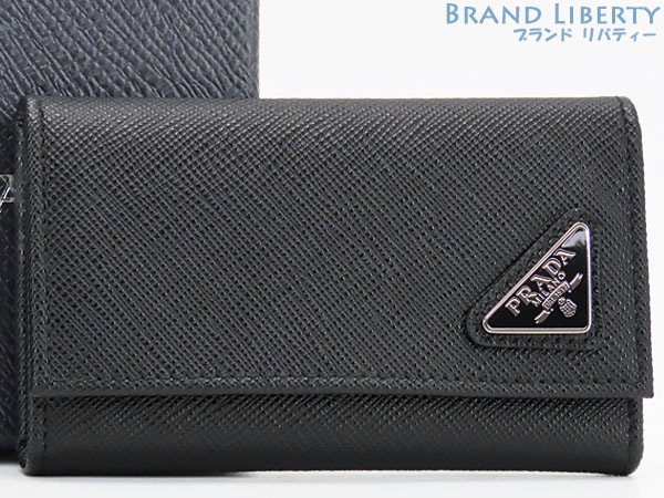 新古品プラダサフィアーノトライアングル6連キーケースキーリングキーホルダーブラック2PG222