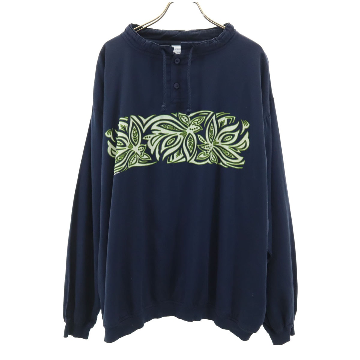 Crazy Shirt クレイジーシャツ 90s USA製 オールド 長袖 ヘンリーネック Tシャツ XXL ネイビー ロンT ビッグサイズ メンズ 古着