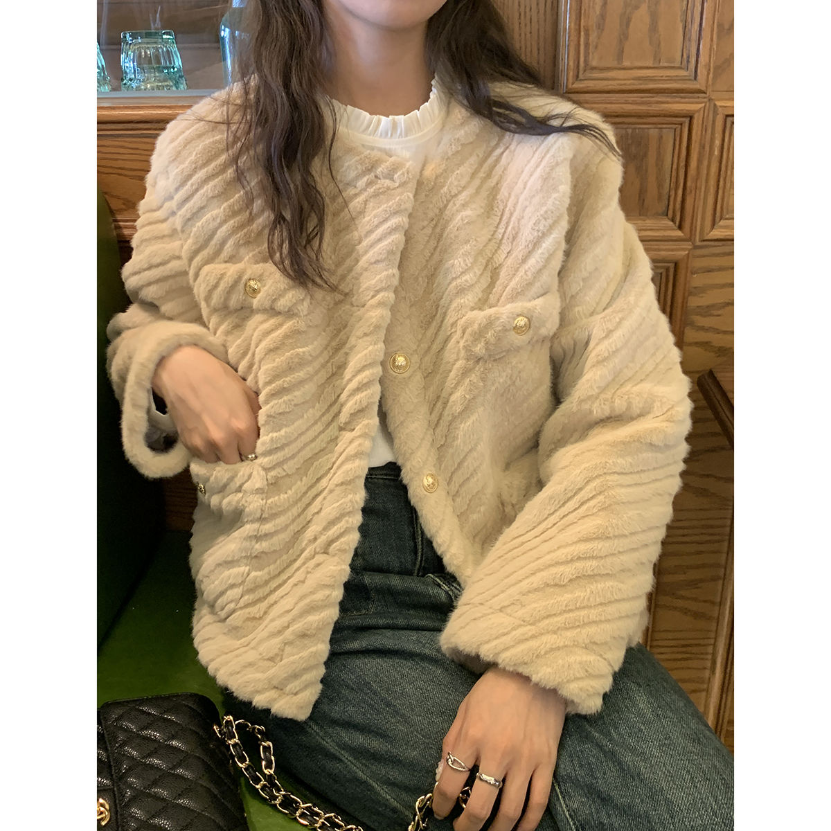 スタイルの豪華な金ボタン ジャケット新しい韓国スタイルの娘スタイルのレトロなトップ冬30%制限