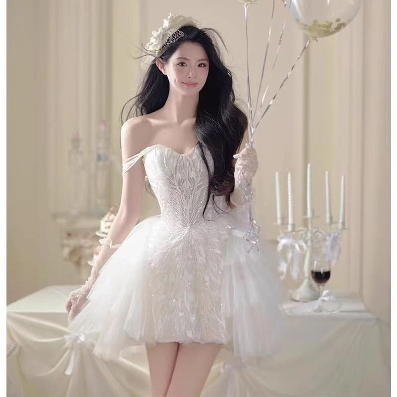 25!!! パーティードレス ワンピース 白 新作 感 成人式 お呼ばれ ウェディング 演奏会 二次会 前撮り ドレス