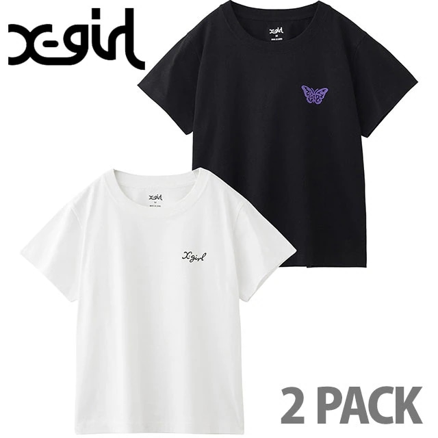 2枚1セット ロゴ アンド バタフライ 2パック ショートスリーブ Tシャツ [105252011032] レディーストップス 半袖 パックティー MULTI 正規取扱店